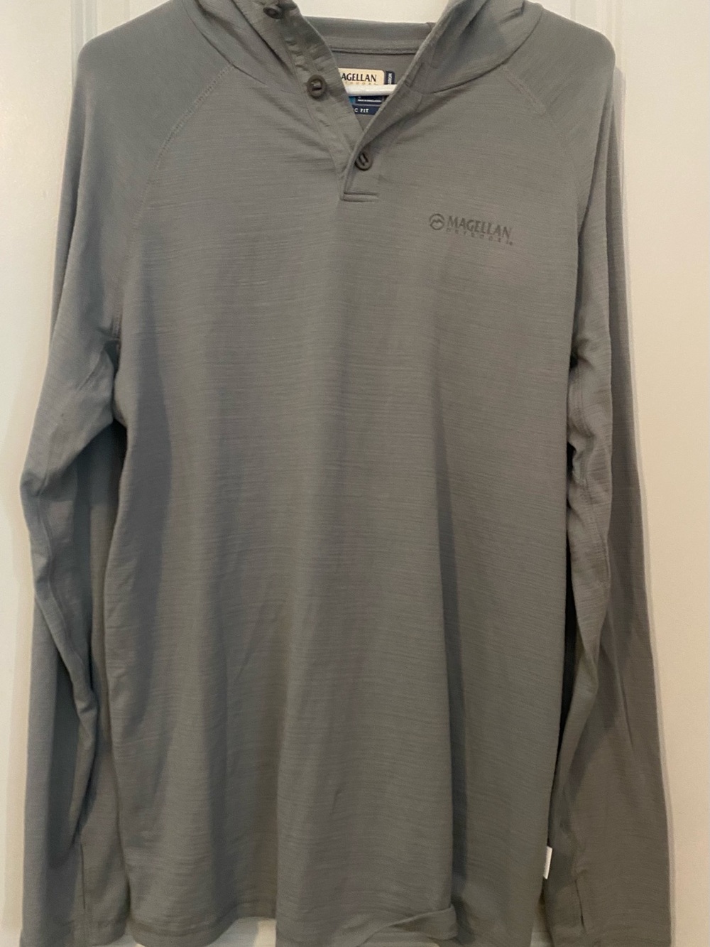 Magellan Outdoors Men's Hooded Long-Sleeve Shirt Classic Fit- Light Gray
